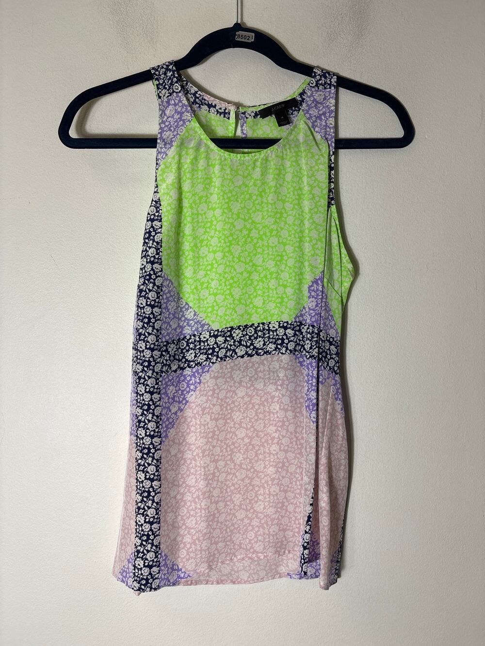 J.Crew Razor Back Green and Pink and Navy Mini Floral top Sz 4